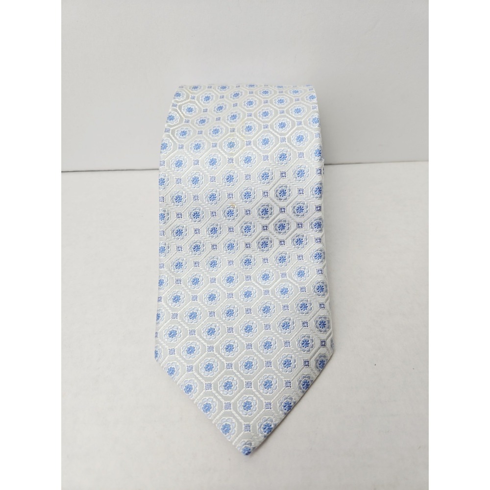 IKE Behar Men's Tie New York blue silver pattern %100 silk